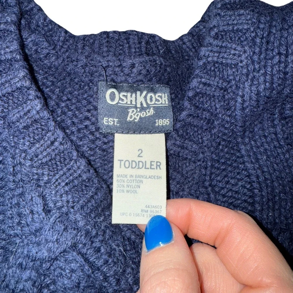 OshKosh B'gosh‎ Toddler Boys Girls Navy Blue Cable Knit Sweater Vest Size 2